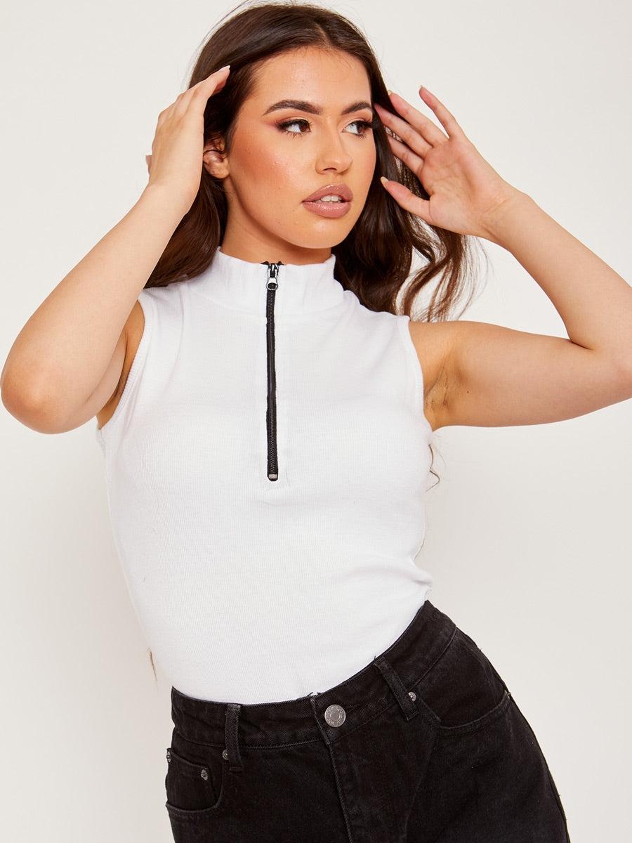 Thick Ribbed Zip Detail Bodysuit
