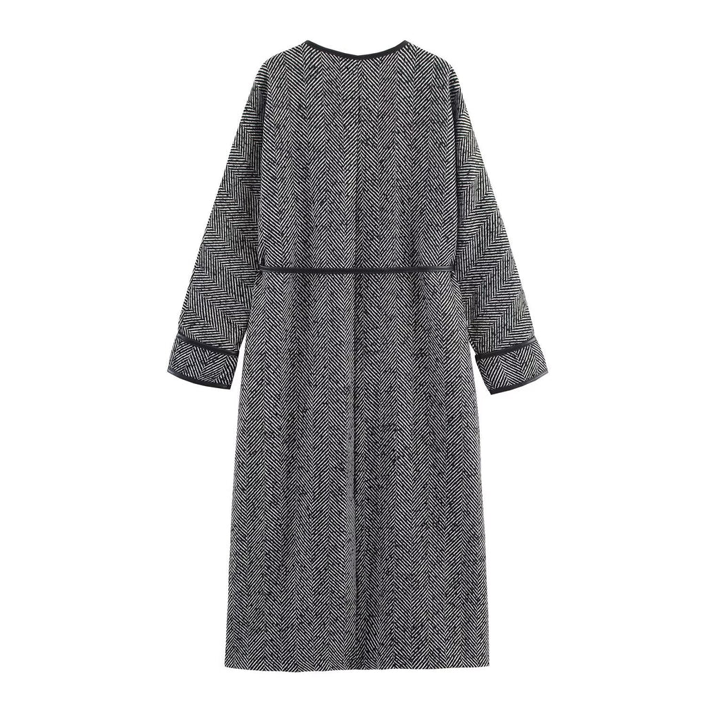 British Style Fashionable Temperament Lace Waist Design Mid-length Coat