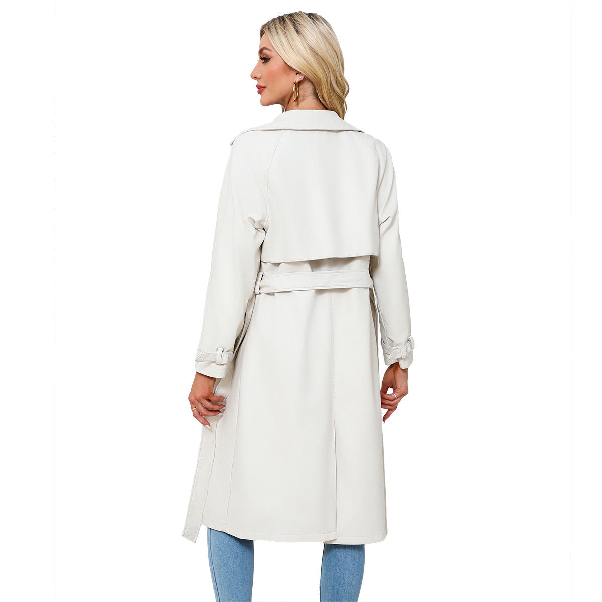 Women's Long, Loose-fit Classic Trench Coat With A Lapel And Belt