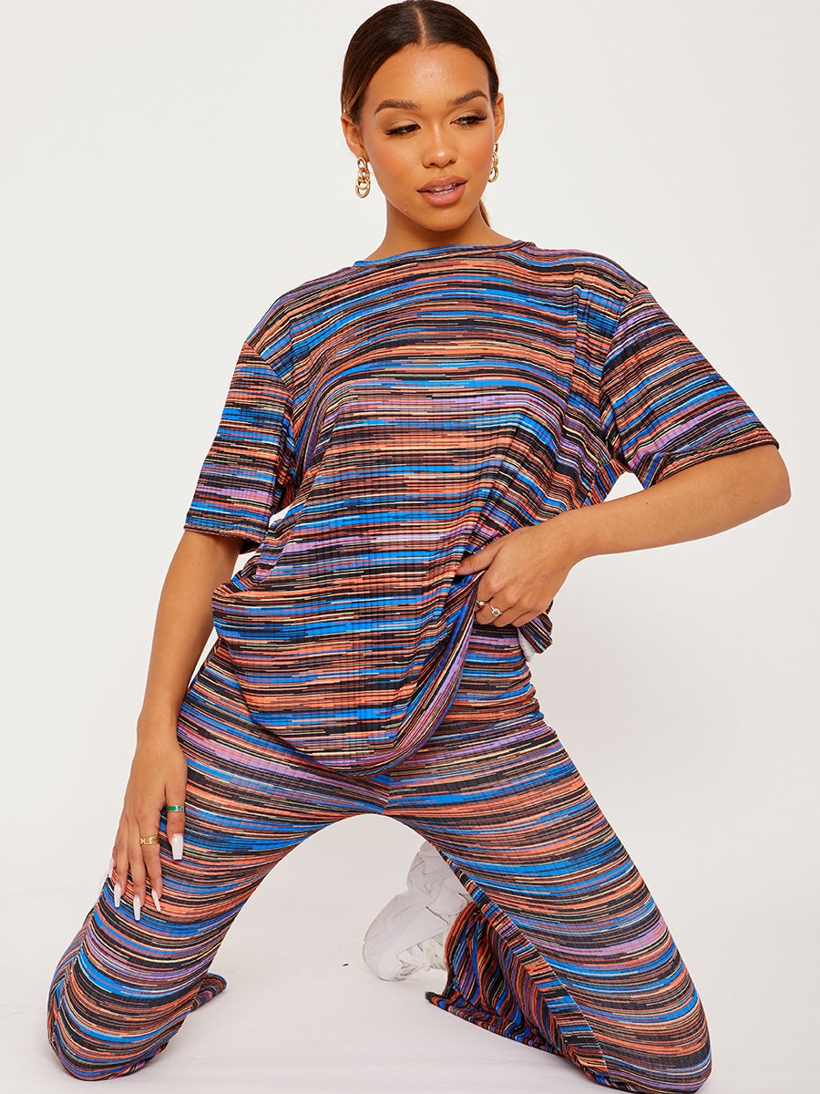 Multi Coloured Oversized Top & Flared Trouser Co-ord