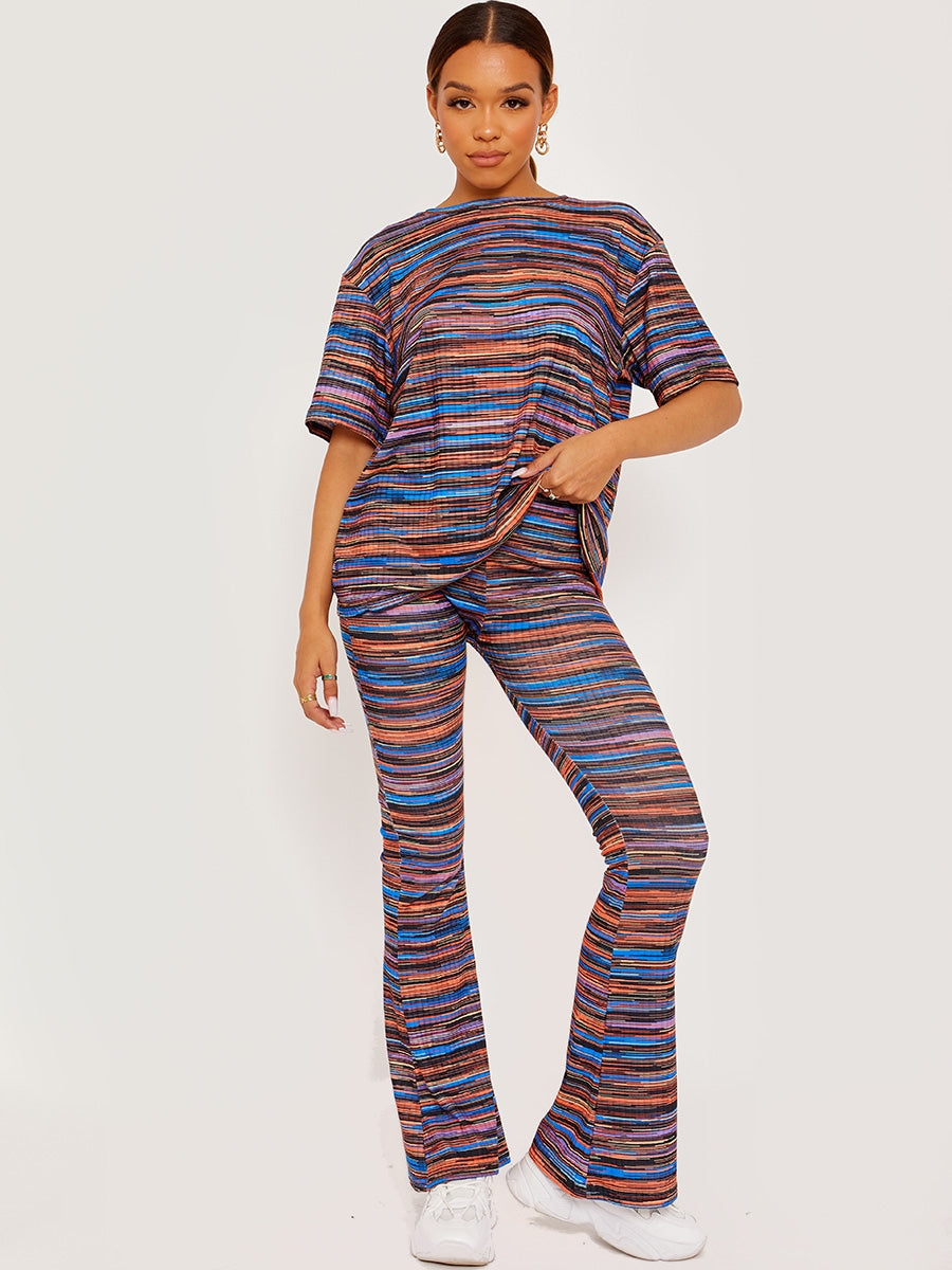 Multi Coloured Oversized Top & Flared Trouser Co-ord