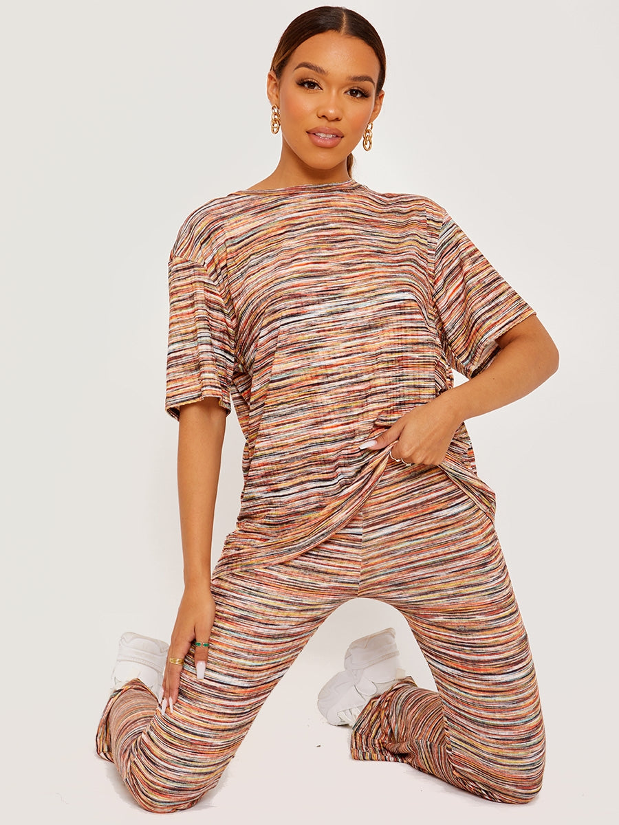 Multi Coloured Oversized Top & Flared Trouser Co-ord