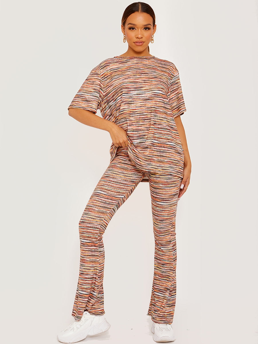 Multi Coloured Oversized Top & Flared Trouser Co-ord