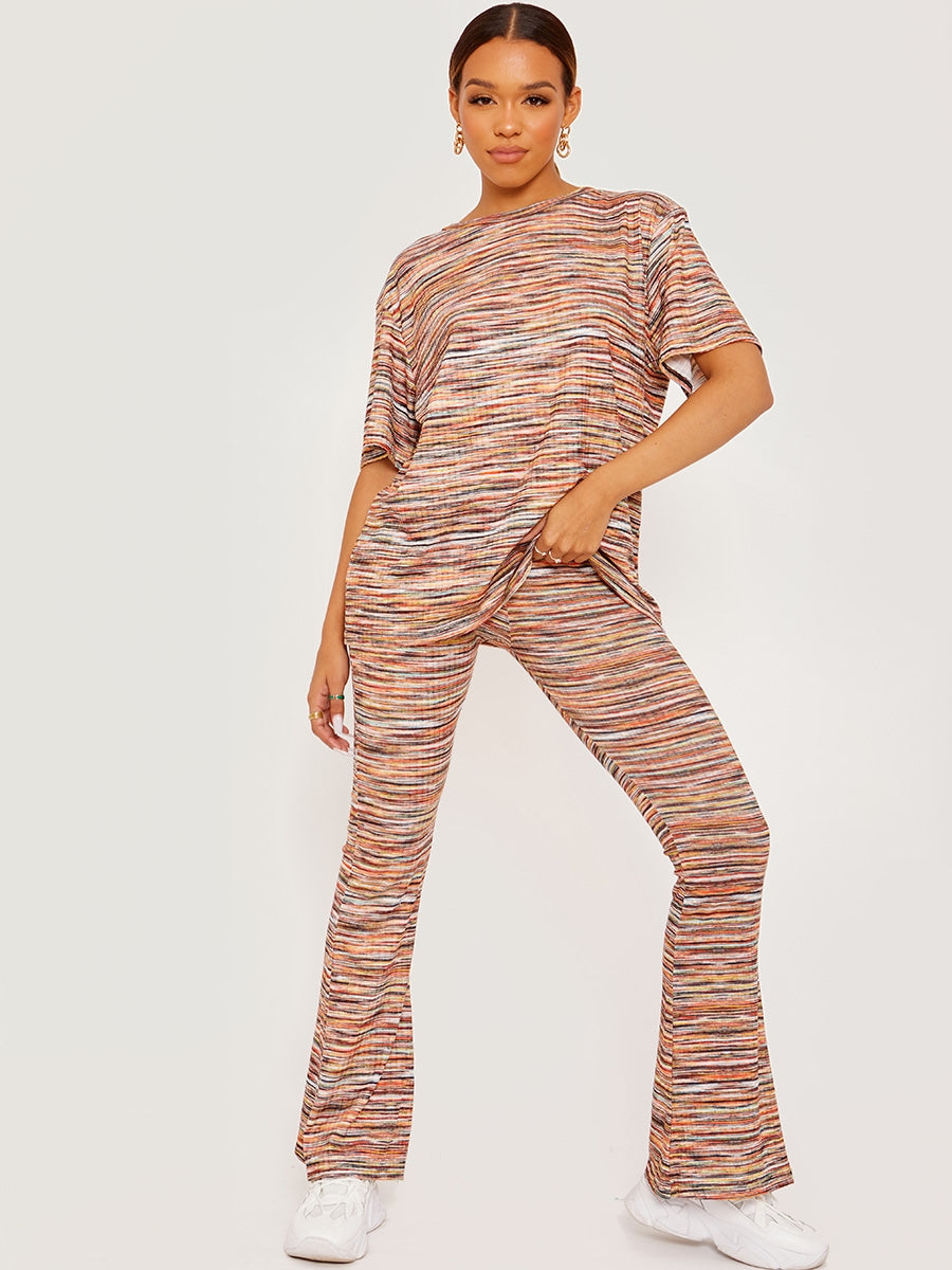 Multi Coloured Oversized Top & Flared Trouser Co-ord
