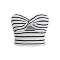 Women's Striped Cut-Out Twist Front Crop Off Shoulder Top