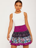Multi Coloured Shirred Waist Boho Skirt