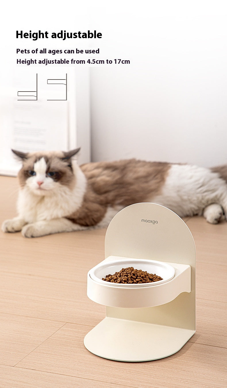 Pet Ceramic Cat Bowl With High Foot And Slanted Mouth For Cervical Protection