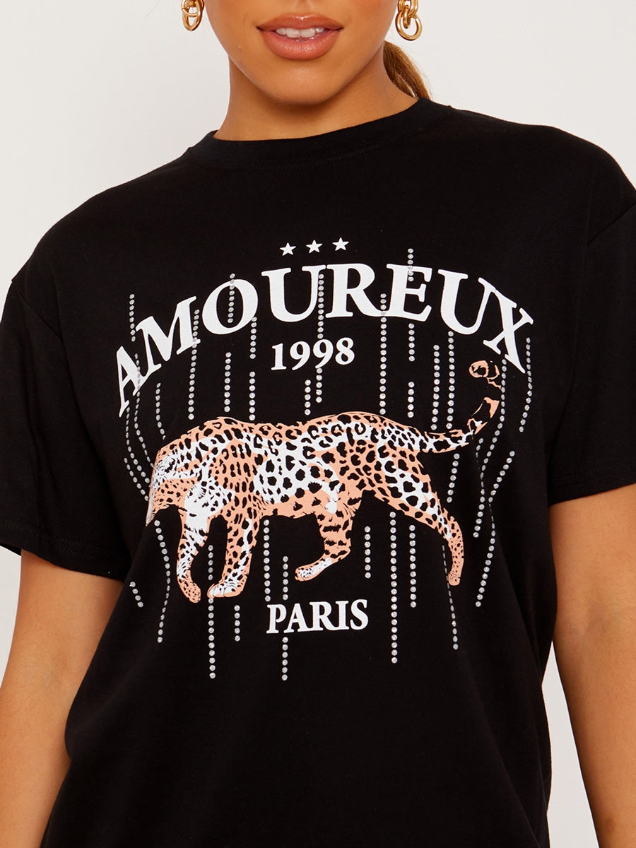 Leopard Amoureux Graphic Printed T-Shirt