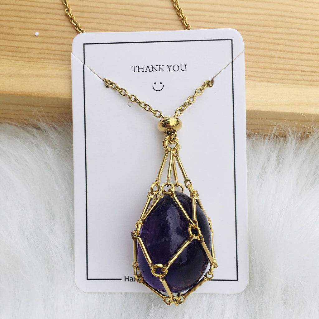 Handmade Natural Crystal Mesh Bamboo Necklace