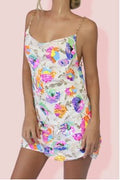 Women's Off-neck Backless Sequined Floral Chain Short Dress