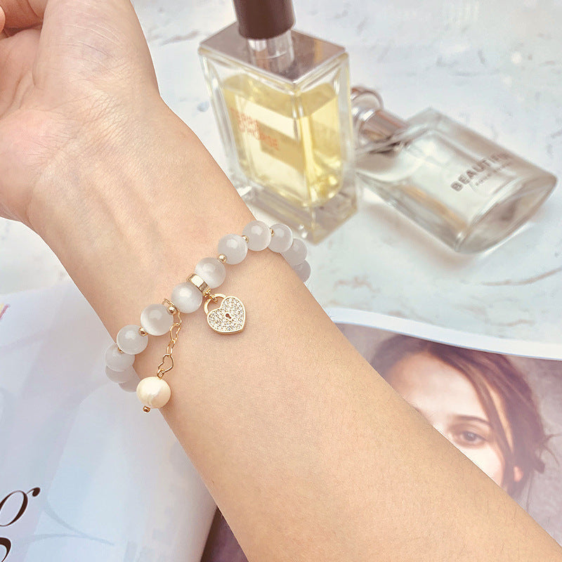 Opal Heart Lock Bracelet For Women