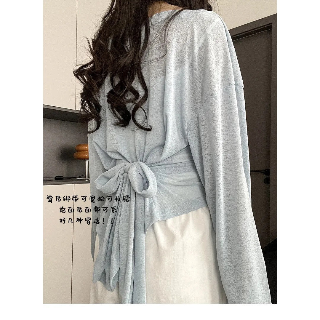 Outerwear Slightly Sheer Air-conditioning T-shirt With A Fitted Waist And Off-the-shoulder Design