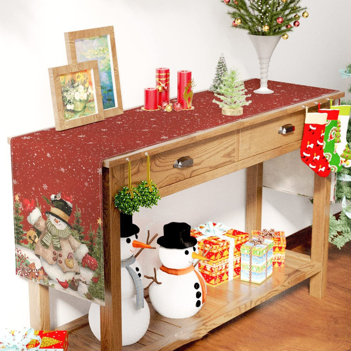 Christmas Table Flag Snowman Linen Mat