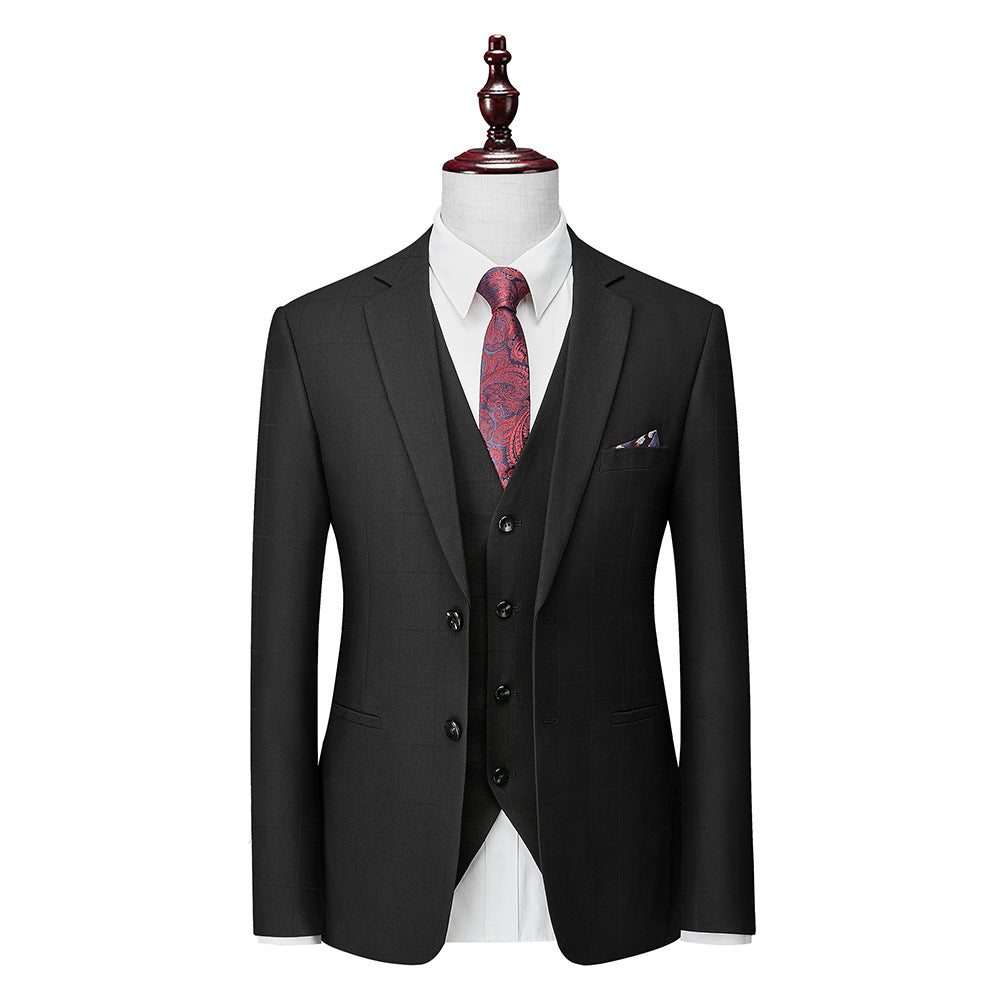 Men's Business Casual Plaid Slim Fit Suit Three-piece Suit