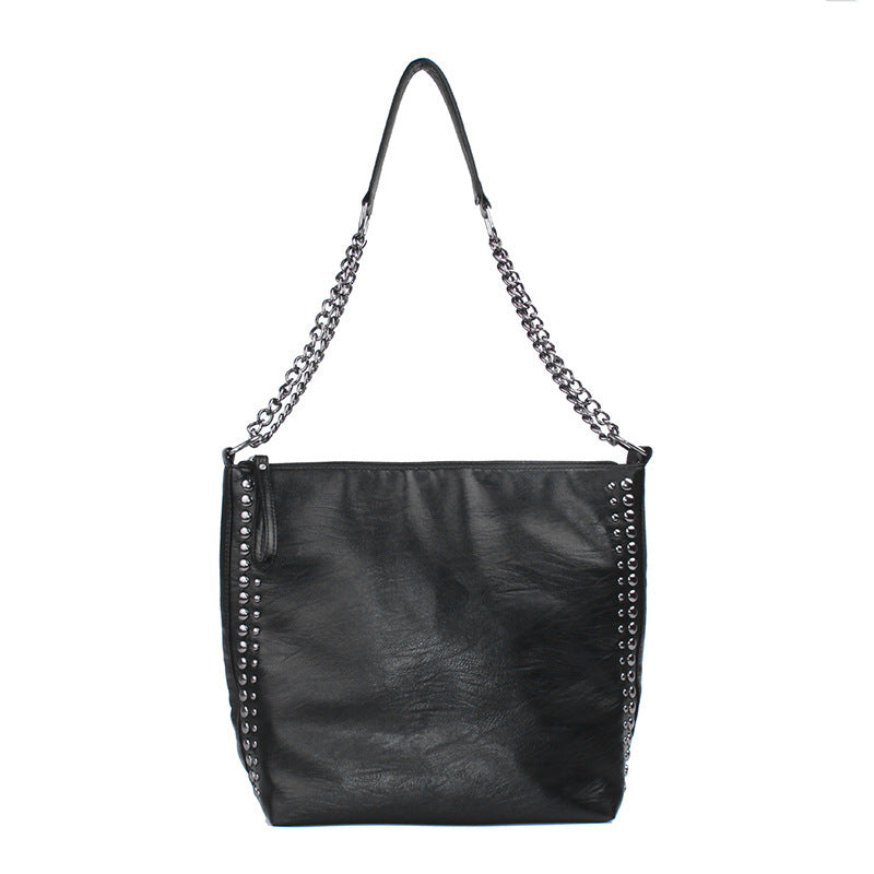 PU Simple Casual Chain One Shoulder Rivet Backpack