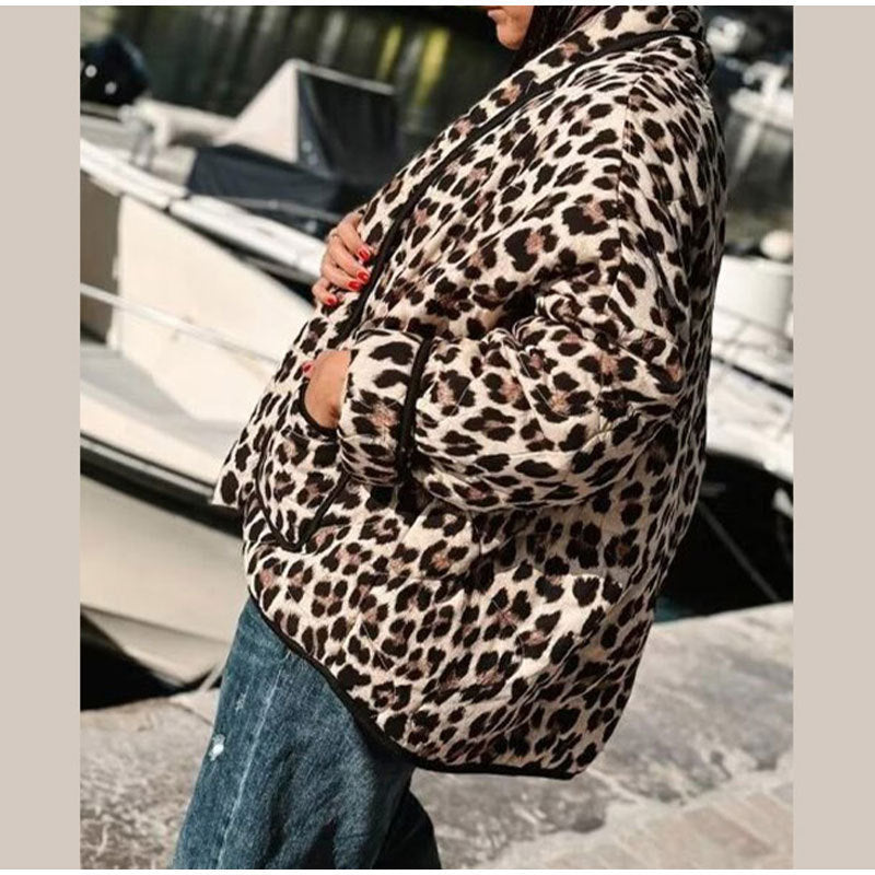 Vintage Leopard Print Printed Women's Lapel Pocket Loose And Warm Coat