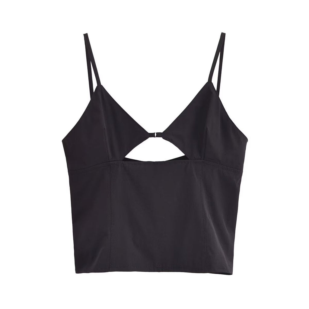 Fashionable V-neck Sleeveless Backless Black Hollow Camisole Women