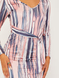 Abstract Print Slinky Self Tie Knot Midi Dress