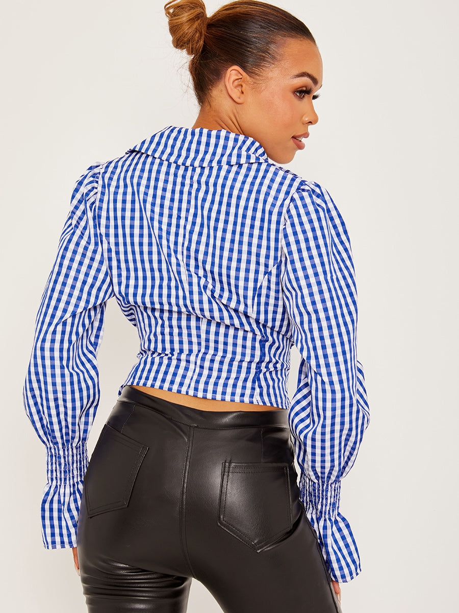 Checked Wrap Front Tie Knot Top