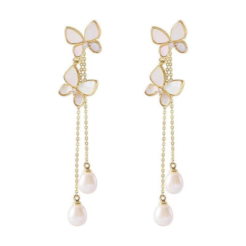 Pearl Butterfly Earrings for Women