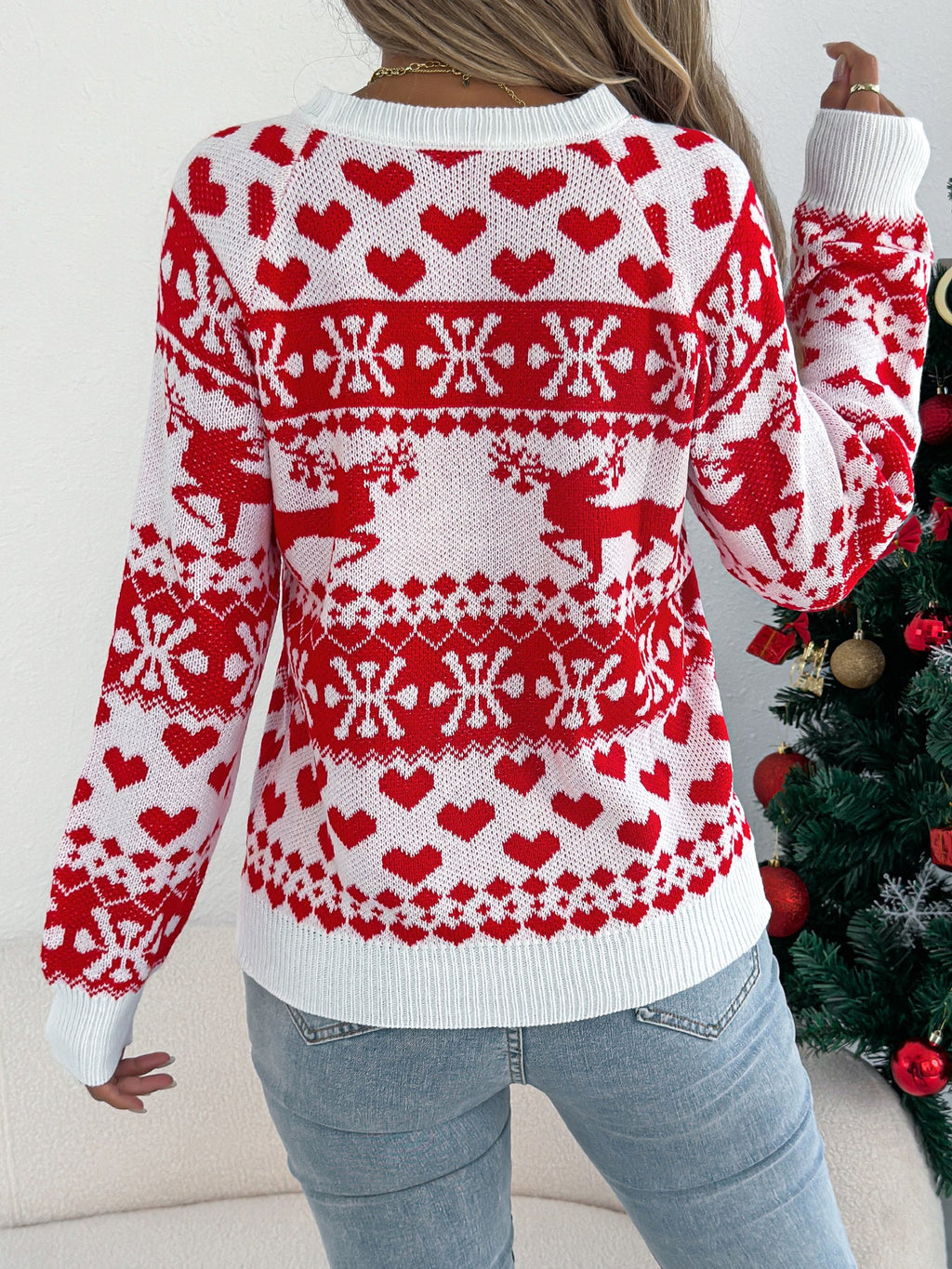 Women Christmas Deer Pattern Long Sleeve Pullover Sweater