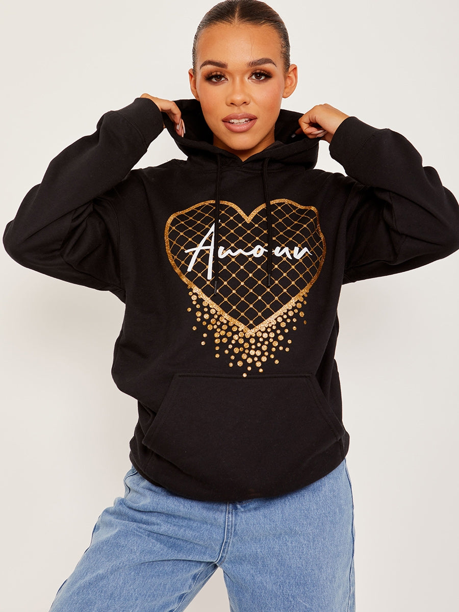 Amour Heart Graphic Fleeced Hoodie