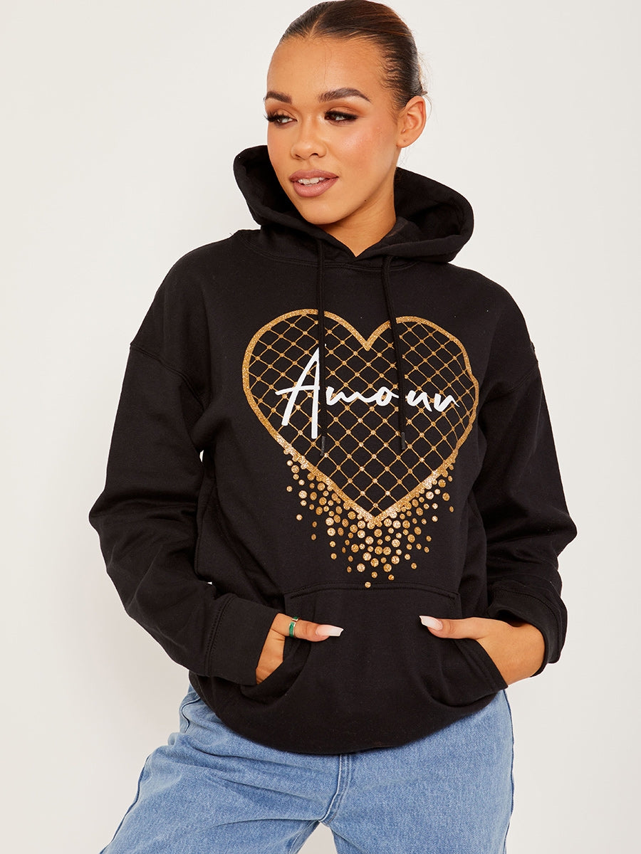 Amour Heart Graphic Fleeced Hoodie