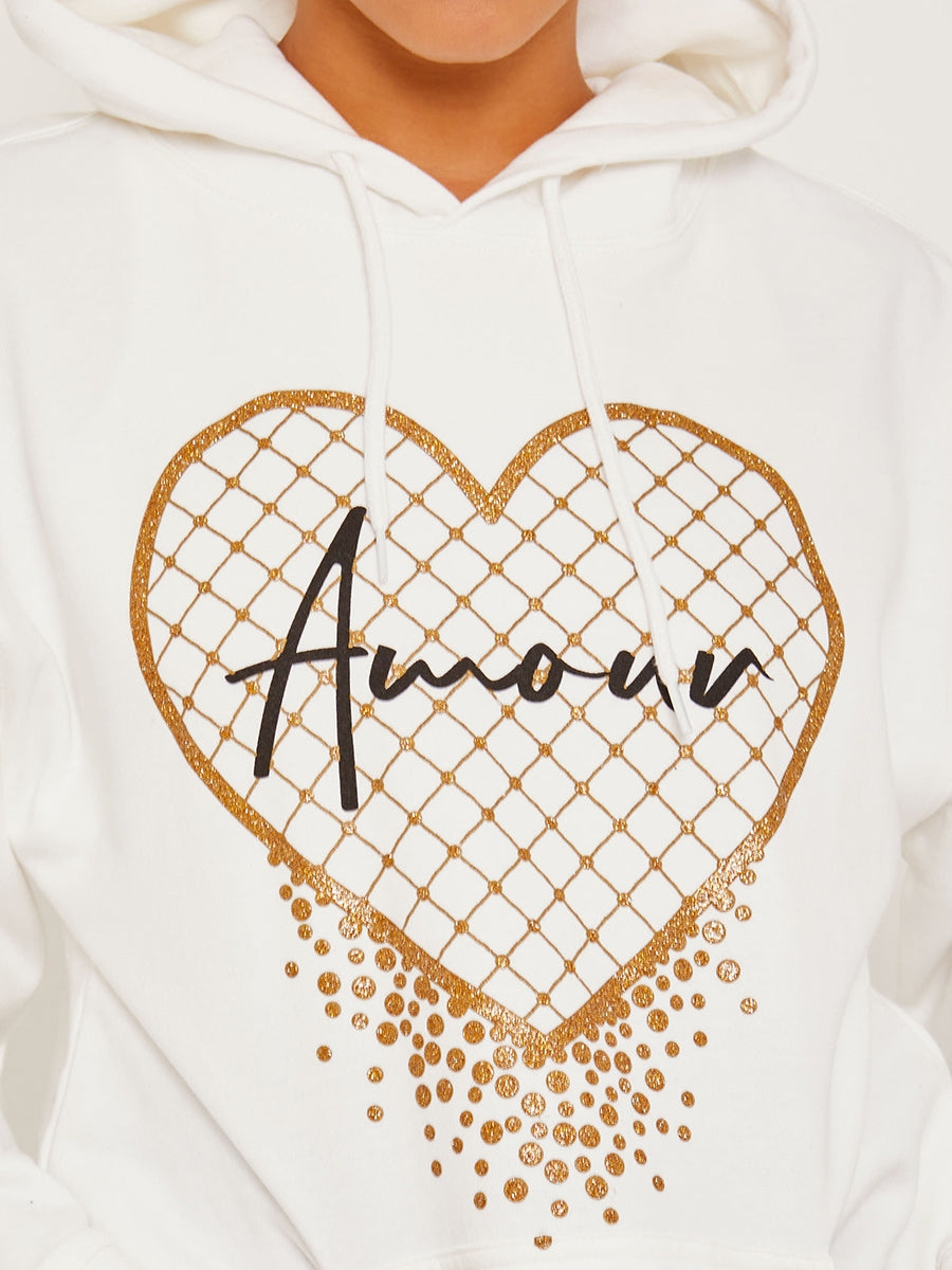 Amour Heart Graphic Fleeced Hoodie