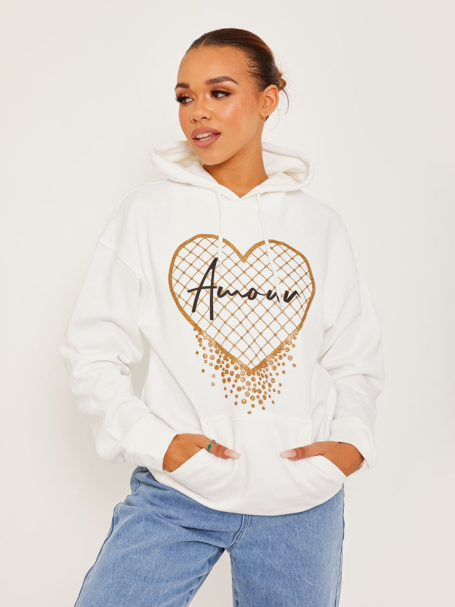 Amour Heart Graphic Fleeced Hoodie