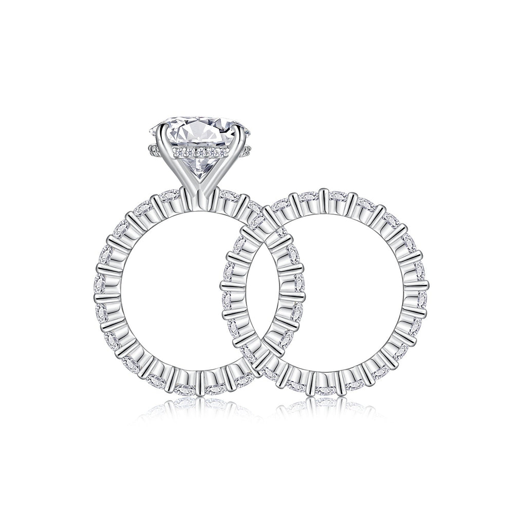 Time Vow - A Wedding Ring Set With Top-quality 5-carat Moissanite S925 Silver And Platinum-plated Diamond. The Ring Can Be Inspected With A Diamond Pen