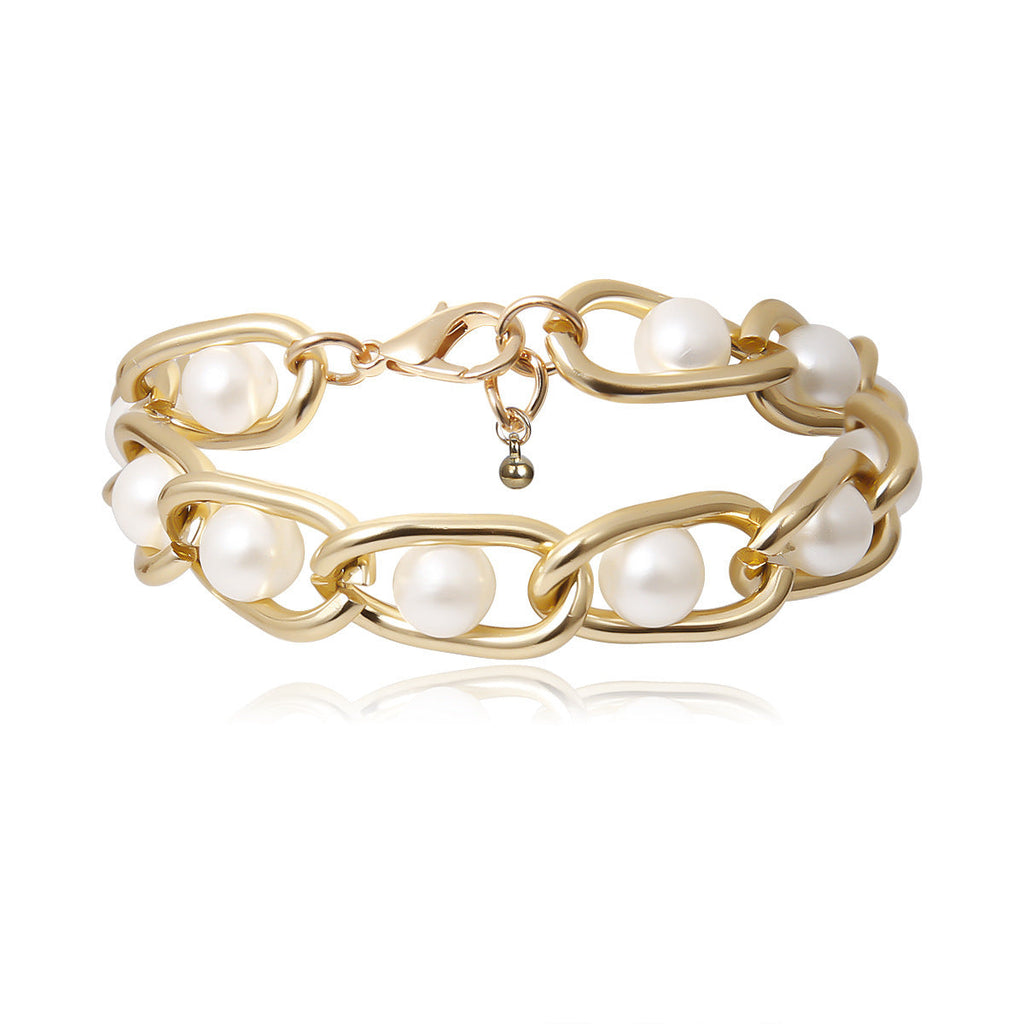 Inlaid Pearl Bracelet Chain, 3pc Set