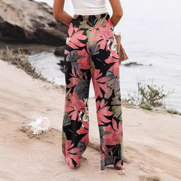 Summer Women's Fashion Loose Temperament Printed High Waist Wide Leg Trousers