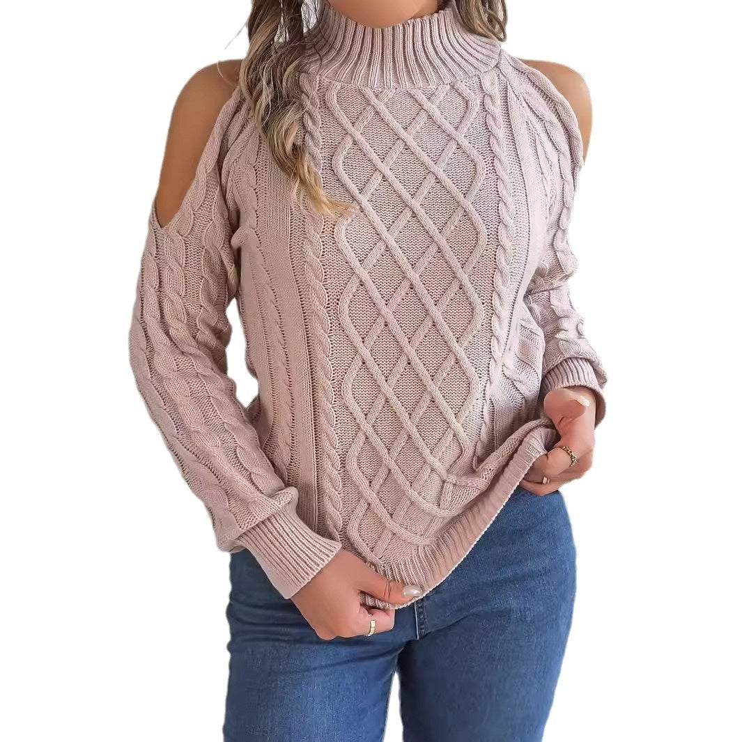 Casual Twist Strapless Half-high Collar Long Sleeves Sweaters Women's Clothing