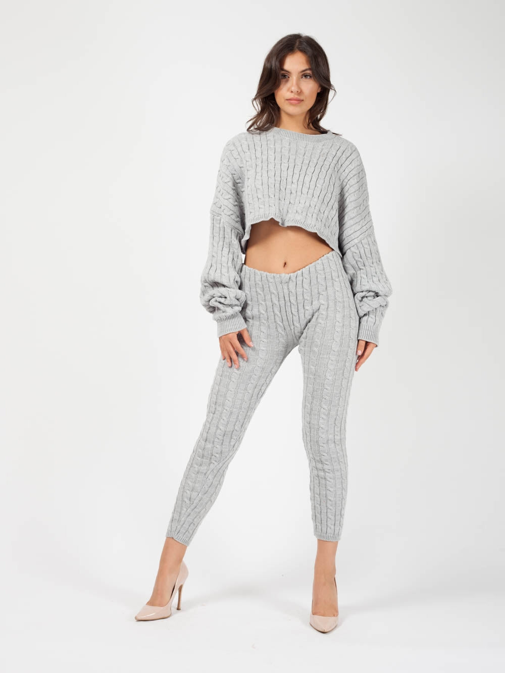 Oversized Cable Knit Crop Top & Trouser Co-ord