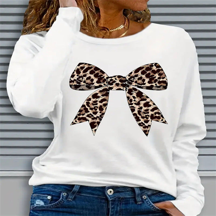 New Women's Casual Long-sleeve Crew-neck Top With Printed Design