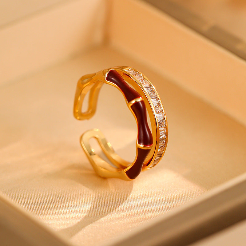 Zircon Bamboo Joint Open Ring Light Luxury Index Finger Ring