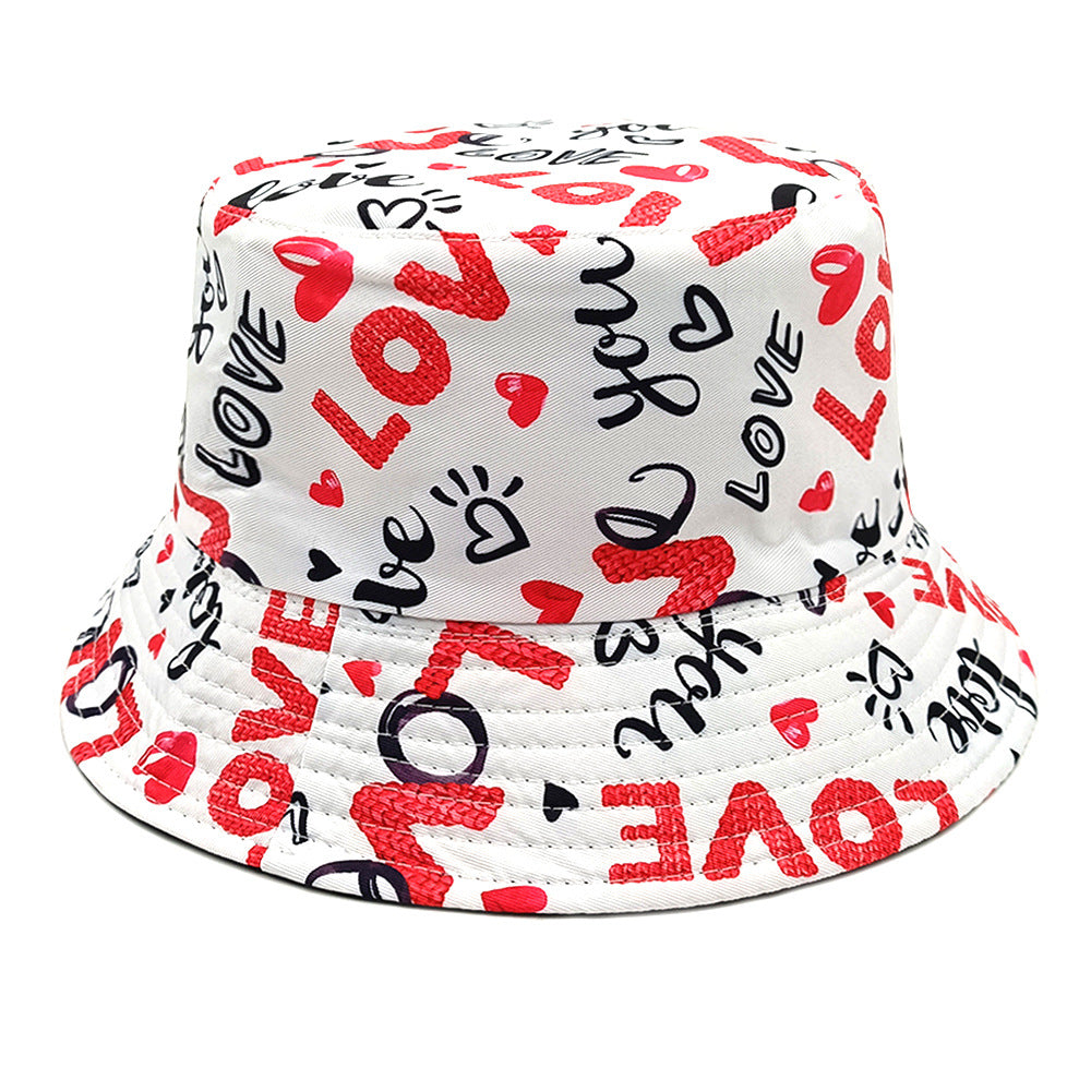 Valentine's Day Heart Printing Bucket Hat Foreign Trade Casual Double-sided Wear
