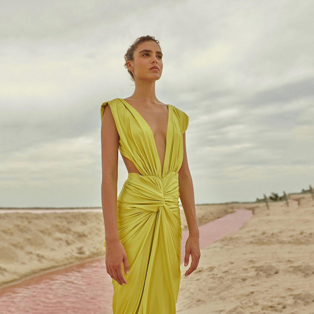 Deep V-neck Sleeveless Backless Evening Dress Party Dress