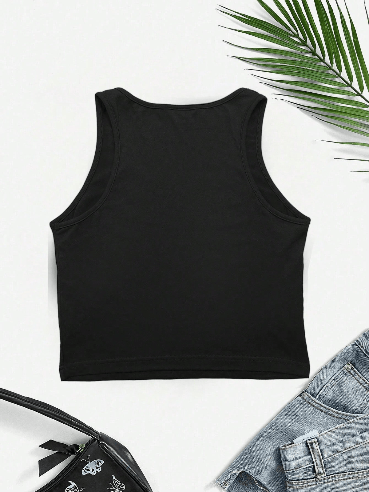 Women's Y2K Jamaica Graphic Print Crop Tank Top Black Sleeveless Stretchy Polyester Blend Casual Top