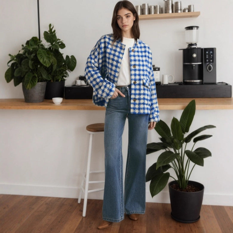 Loose Casual Fashion Plaid Women's Coat