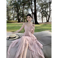 Summer Seaside Vacation Irregular  Halter Spaghetti Straps Backless Dress Women