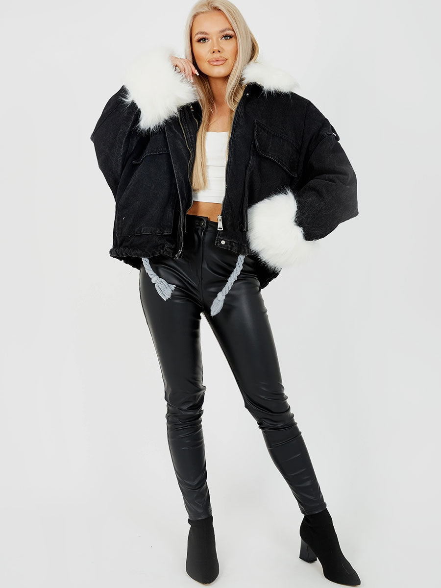 Oversized Faux Fur Lined Denim Jacket