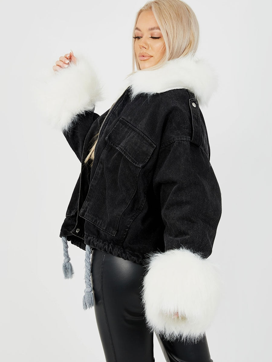 Oversized Faux Fur Lined Denim Jacket