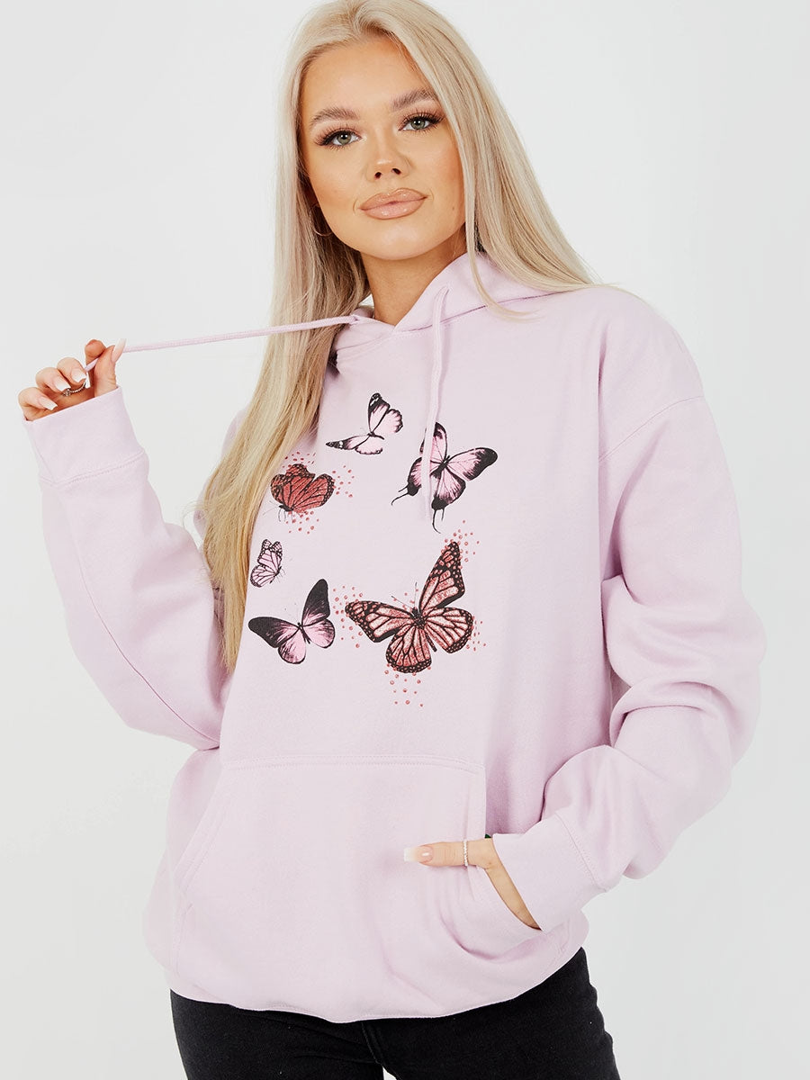 Butterfly Graphic Print Fleeced Hoodie