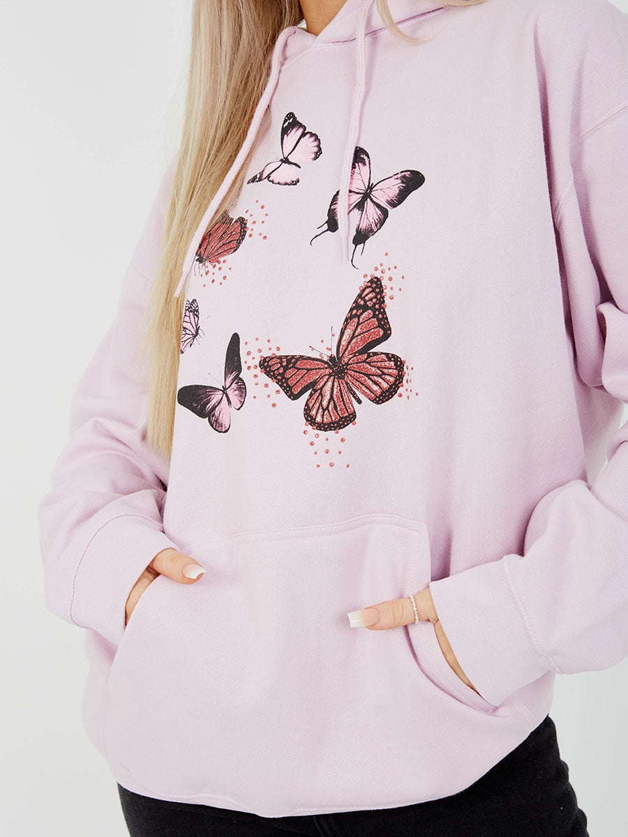 Butterfly Graphic Print Fleeced Hoodie