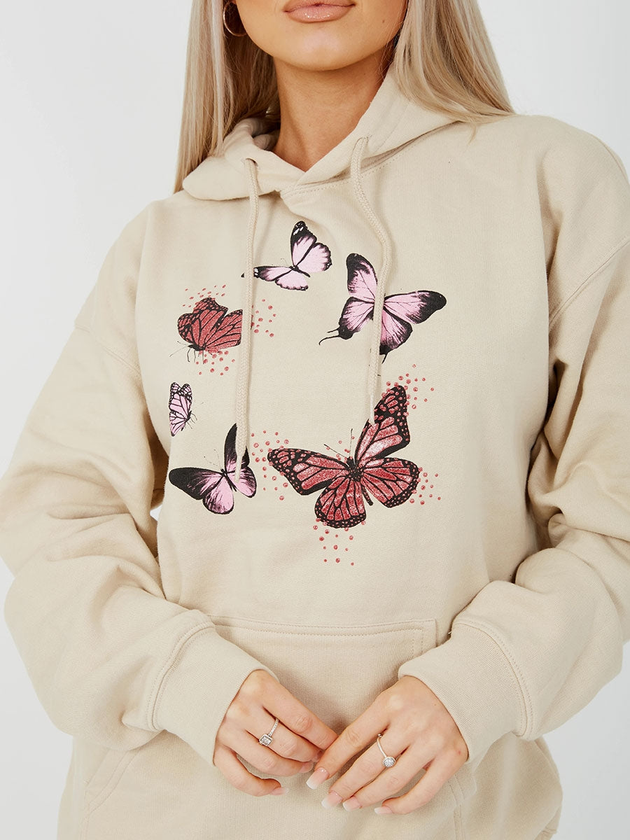 Butterfly Graphic Print Fleeced Hoodie