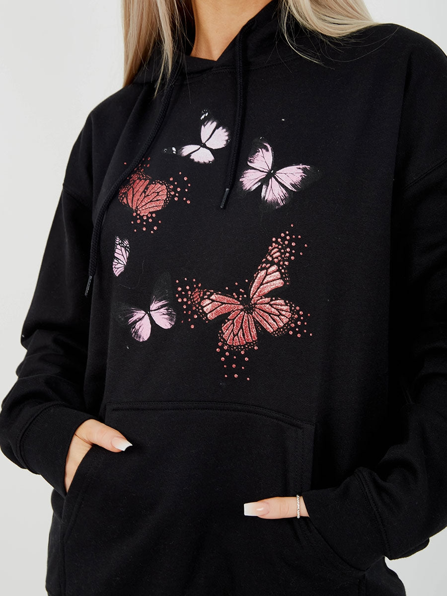 Butterfly Graphic Print Fleeced Hoodie