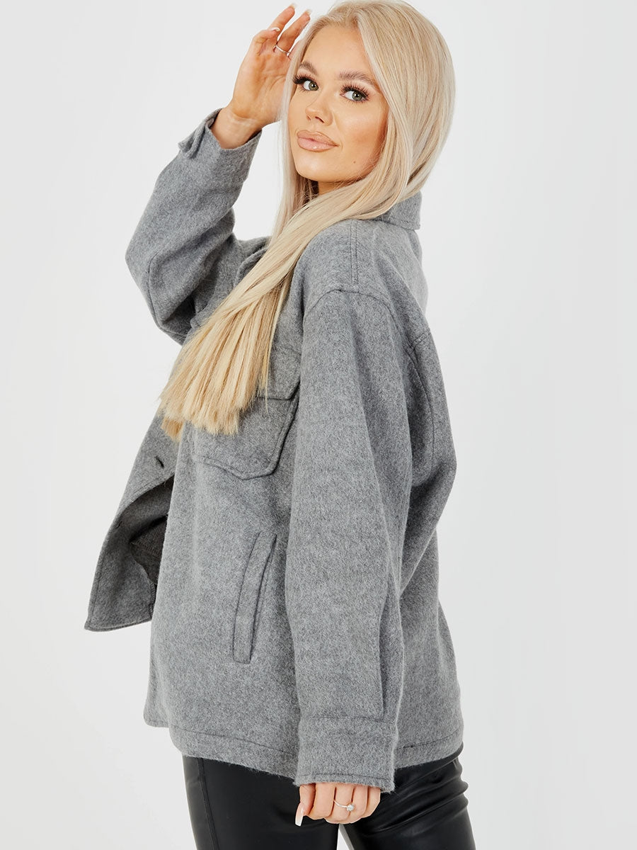 Plain Classic Thick Shirt Jacket Shacket