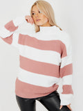 Funnel Neck Striped Knitted Jumper