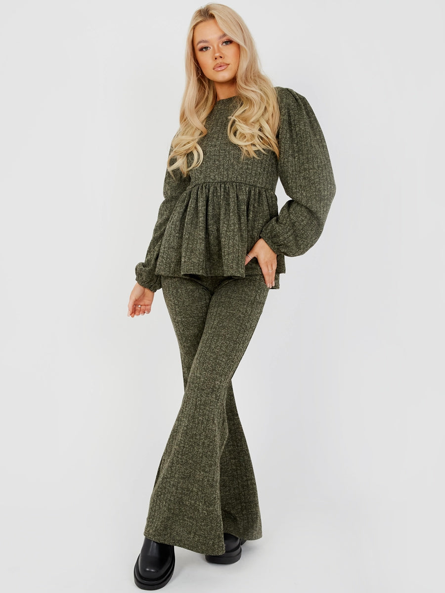 Melange Knit Peplum Top & Trouser Co-ord